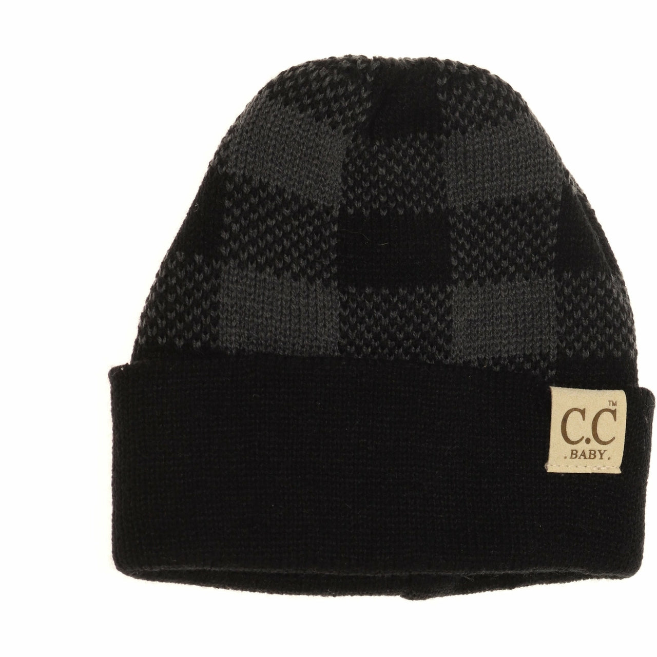 Baby Buffalo Plaid Cuff Beanie- Dark Grey