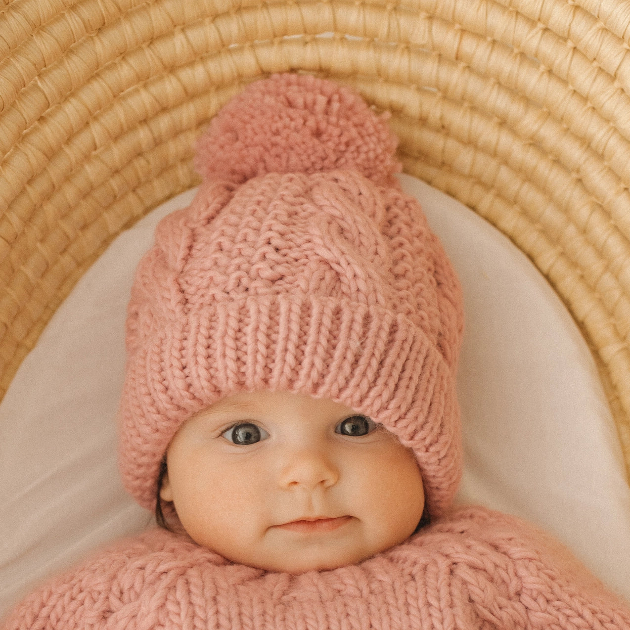 Rosy Pink Cable Beanie Hat