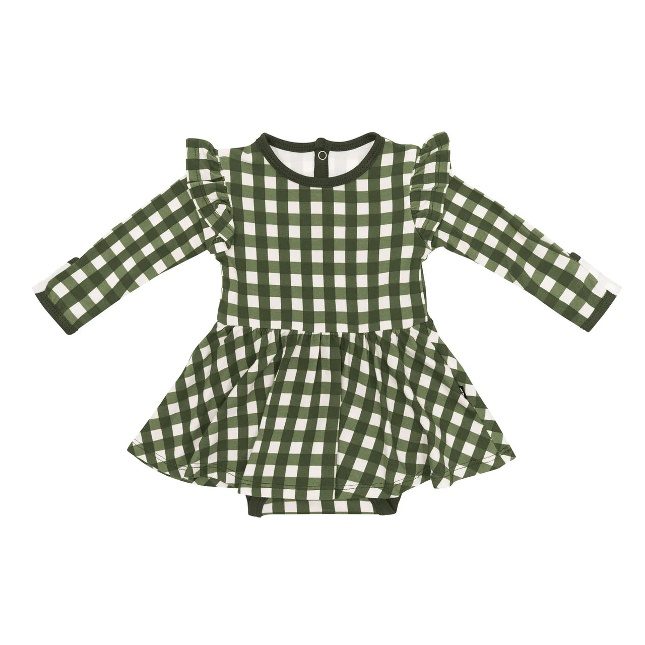 Gingham Fir Long Sleeve Twirl Bodysuit Dress