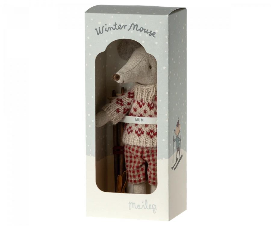Maileg Winter Mouse with Ski Set - Mum Mouse