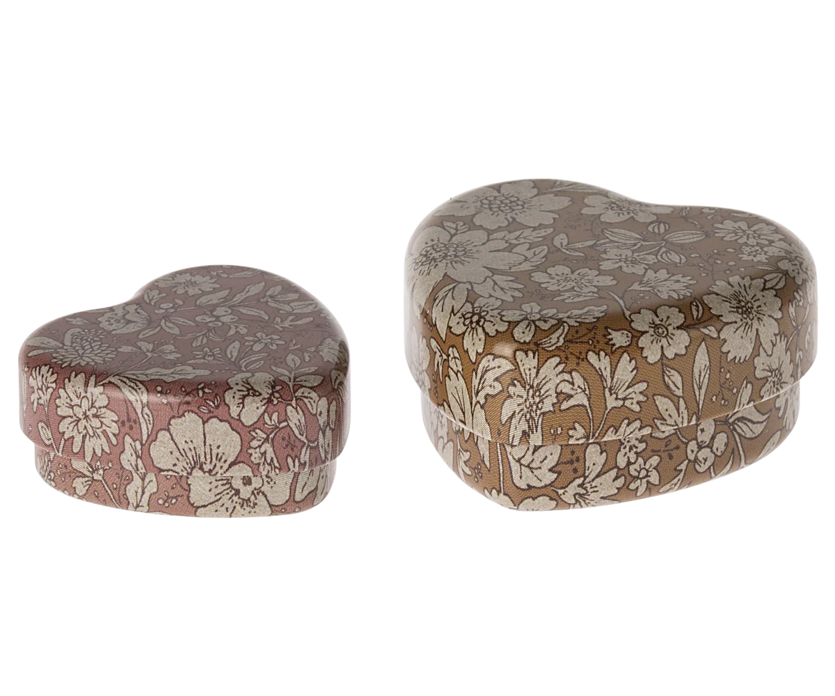 Metal Heart Box, 2 pcs - Ocher/Heather Blossom