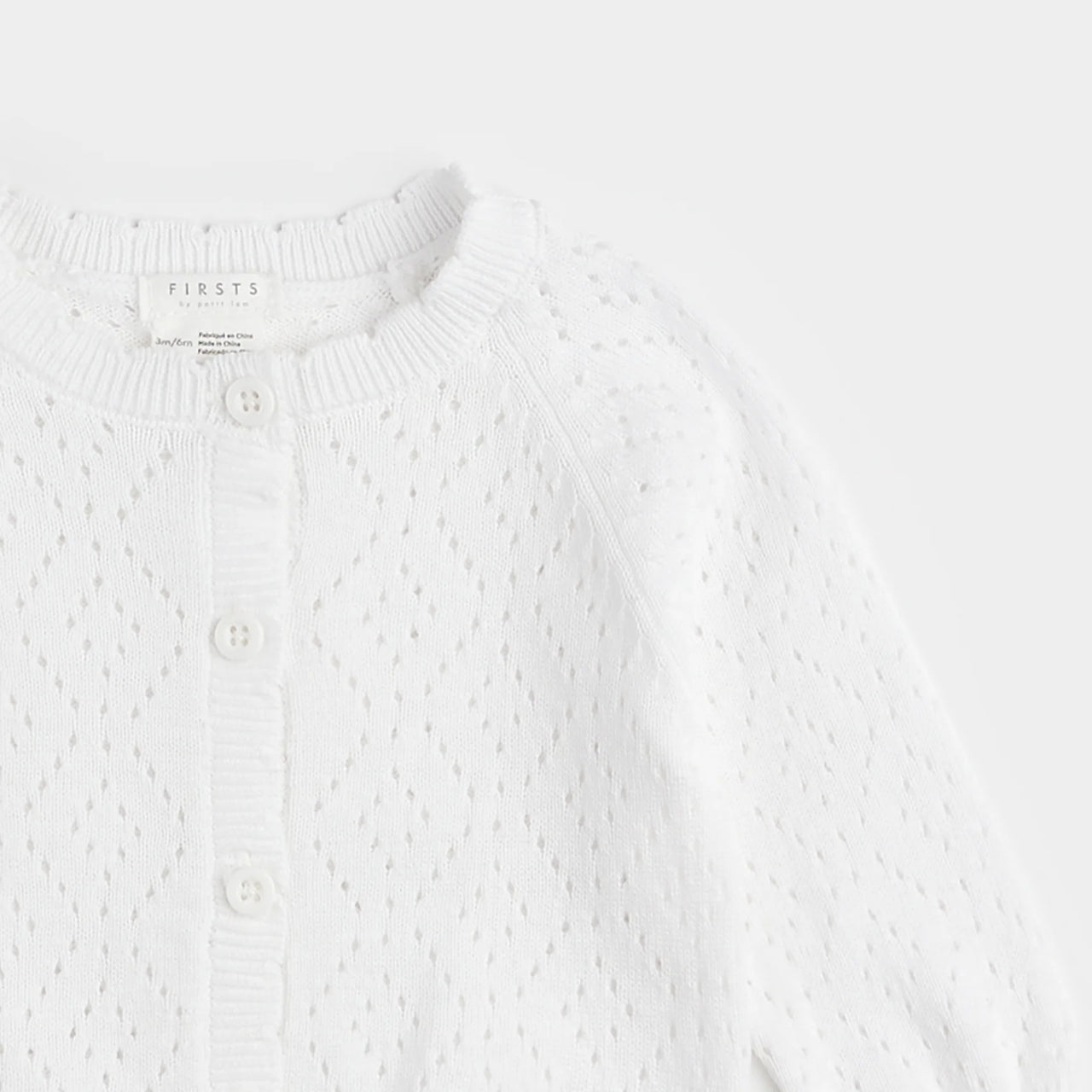 White Pointelle Knit Cardigan
