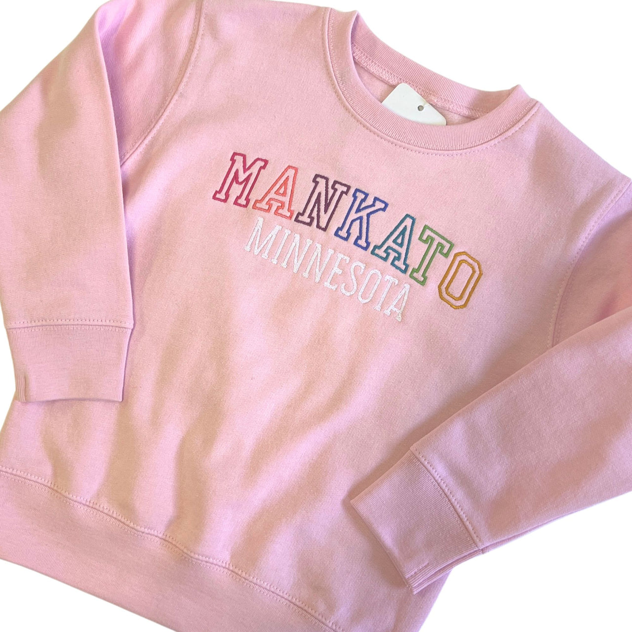 Mankato MN Vintage Athletic Sweatshirt - Pink + Bright