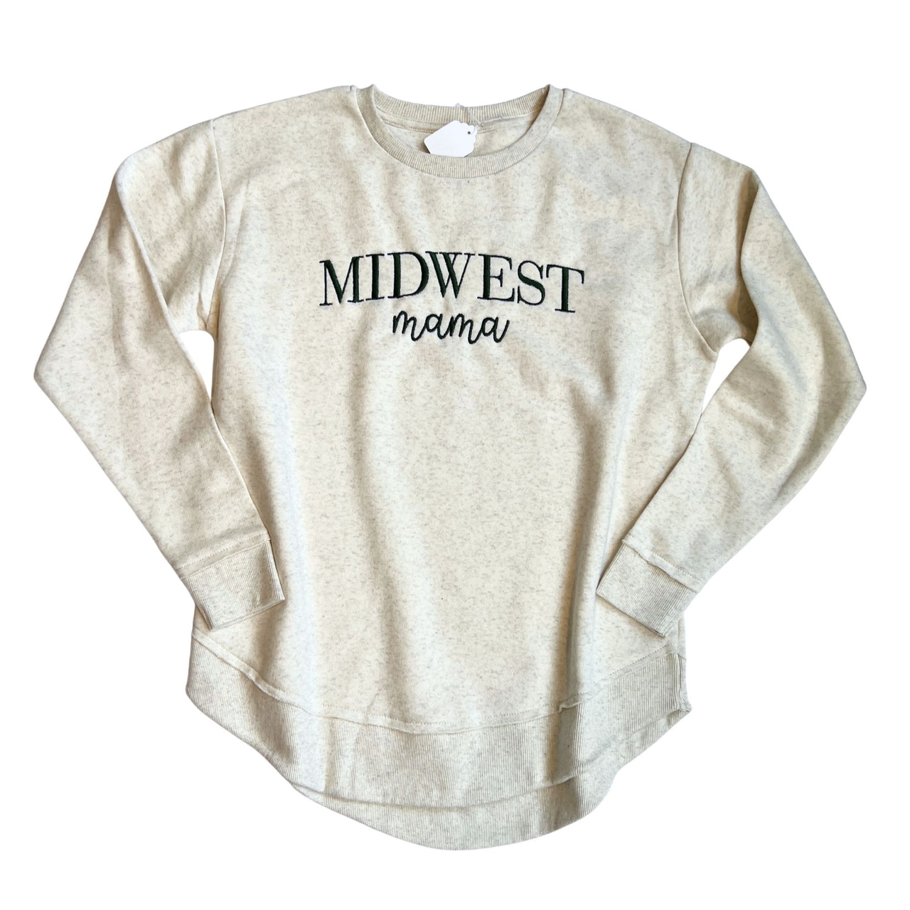 Midwest Mama Oat & Green Embroidered Sweatshirt