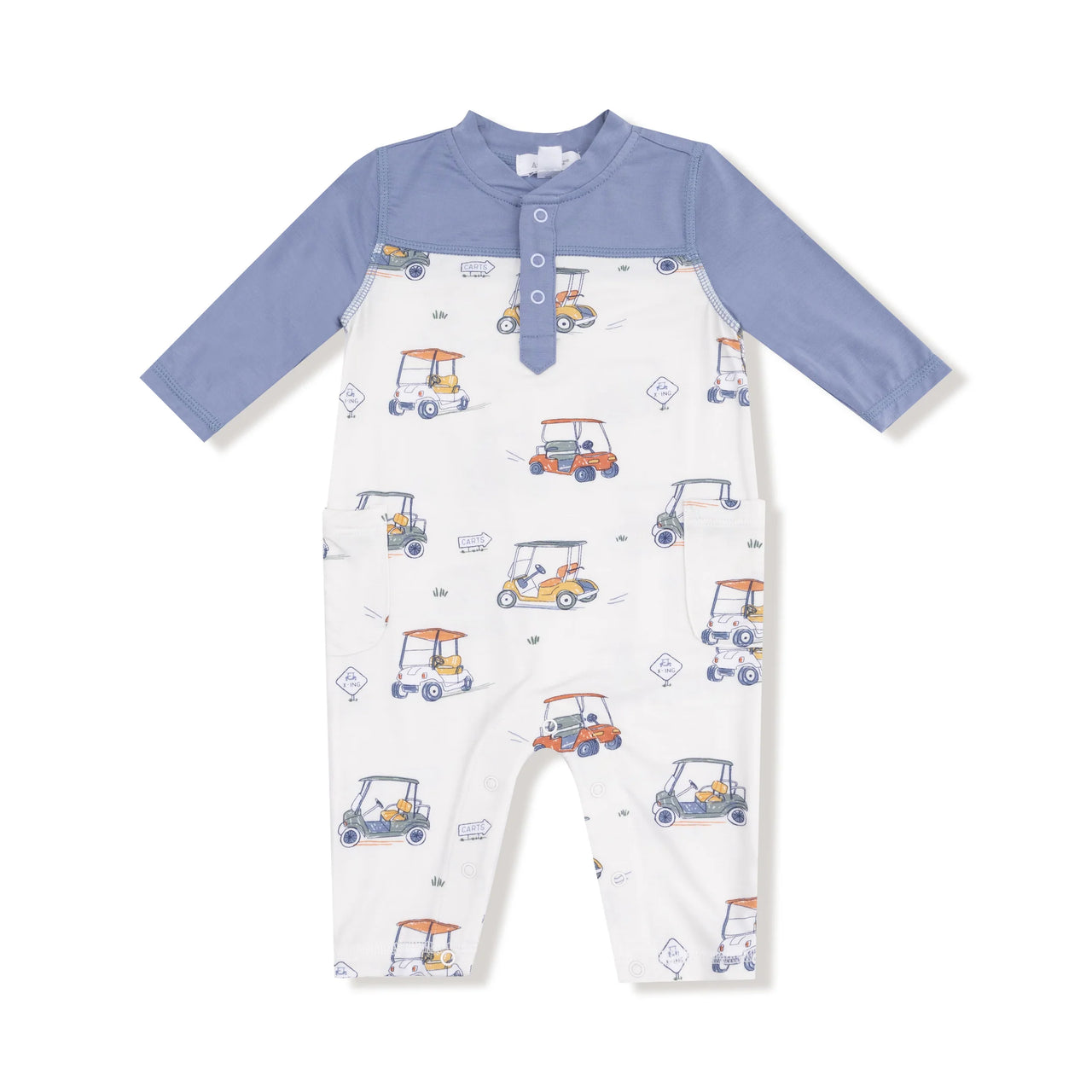 Zooming Golf Carts Romper with Contrast Sleeves
