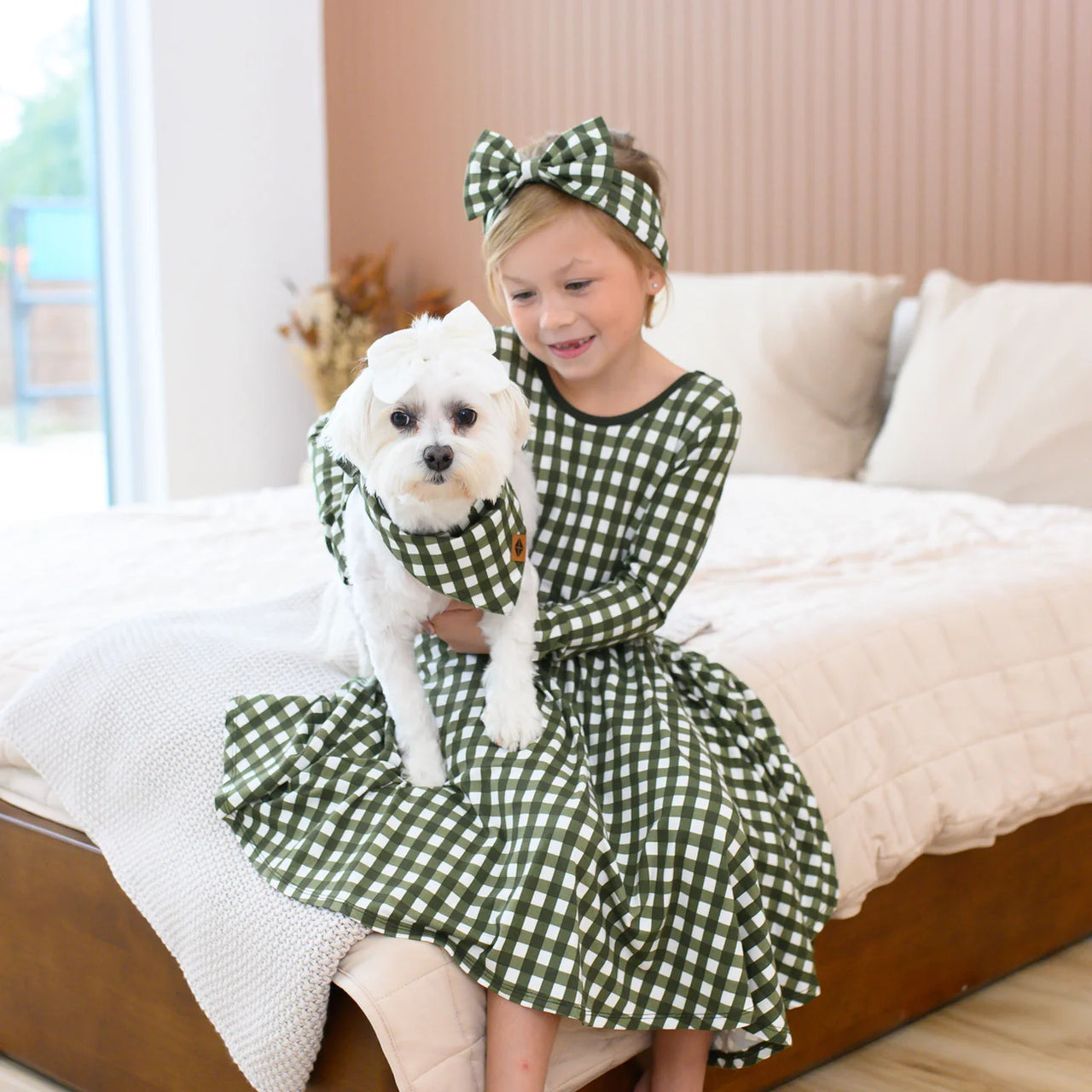 Gingham Fir Long Sleeve Twirl Dress