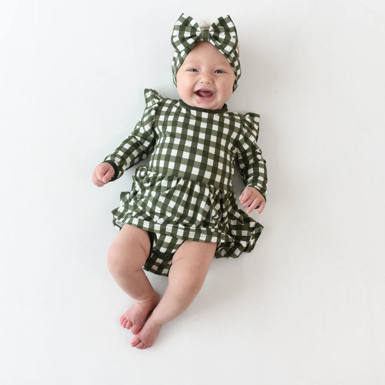Gingham Fir Long Sleeve Twirl Bodysuit Dress