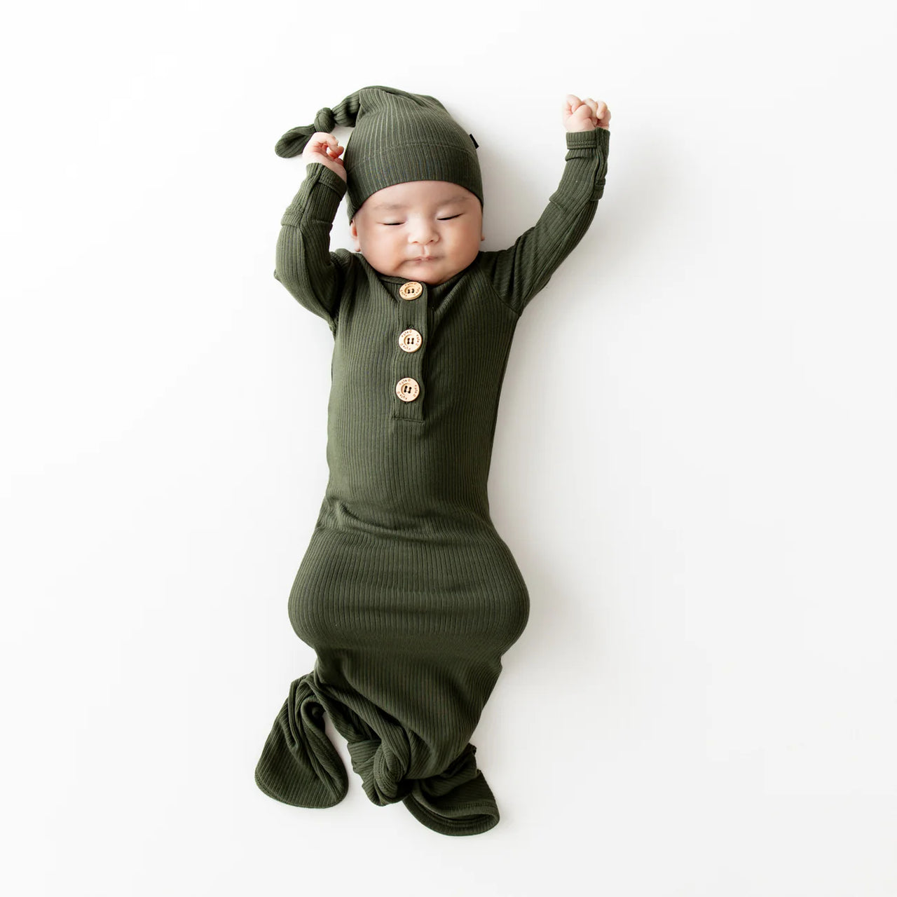 Ribbed Knotted Gown with Hat Set- Fir