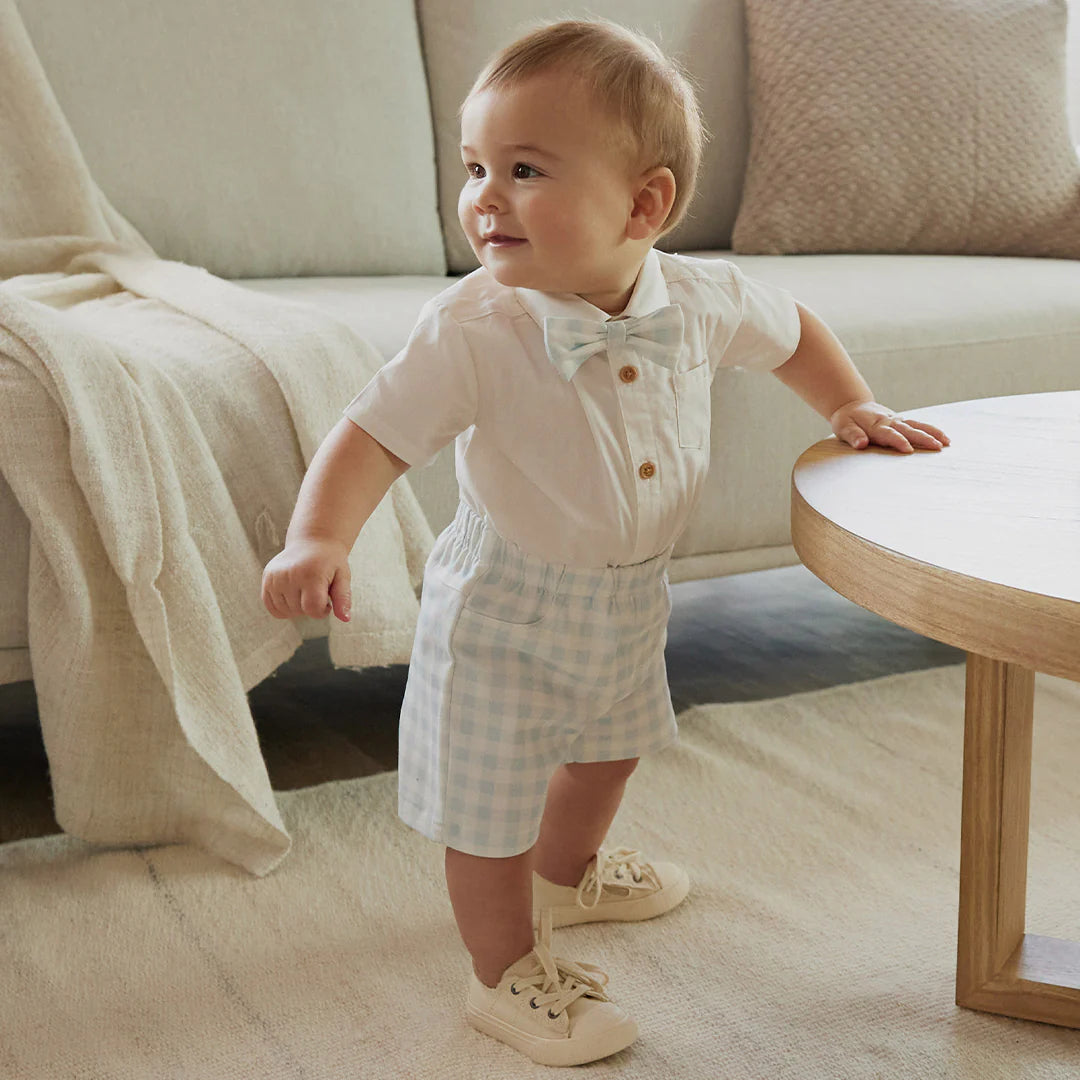 Poplin Shirt and Checkered Shorts 3 Pc Set