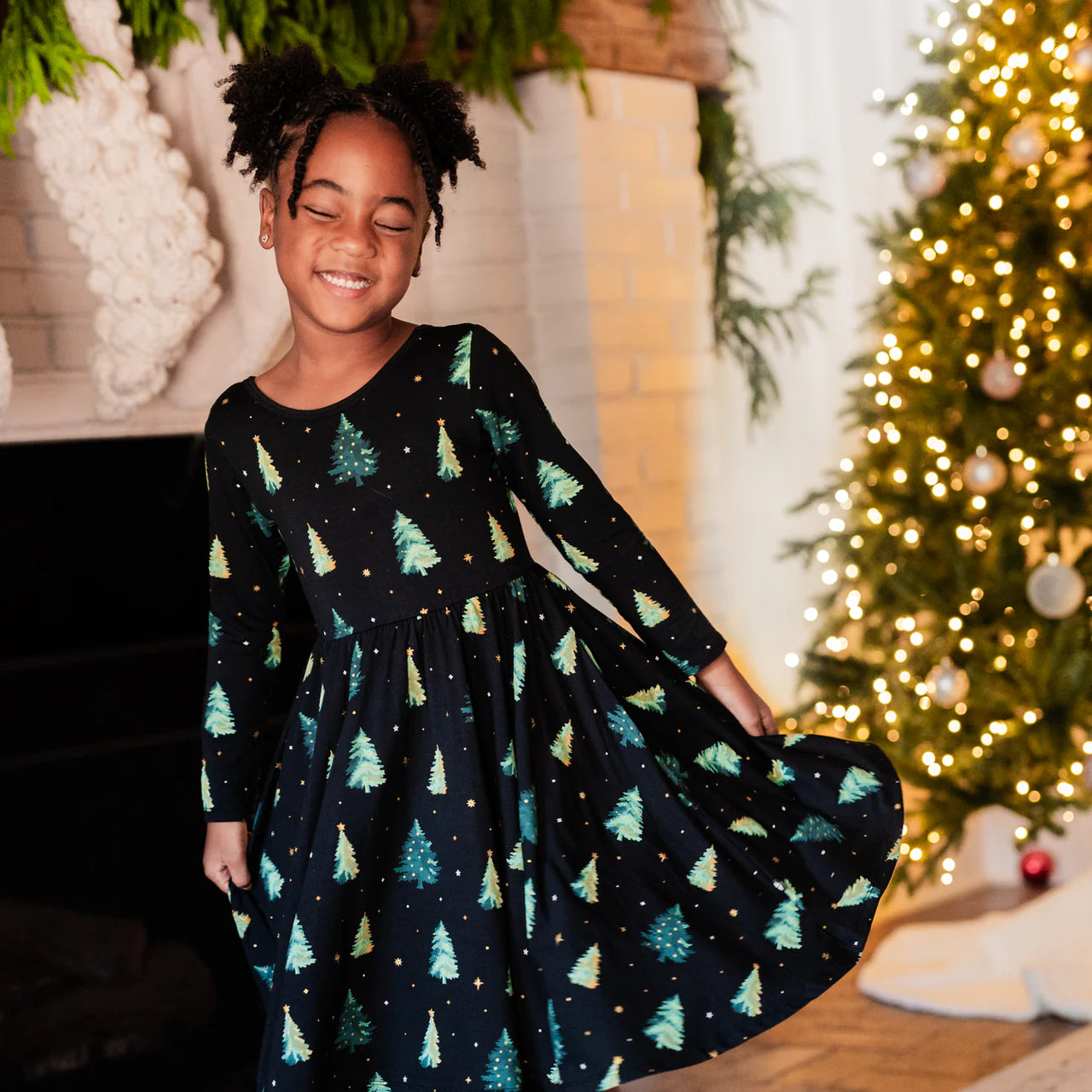 Twinkle Tree Long Sleeve Twirl Dress