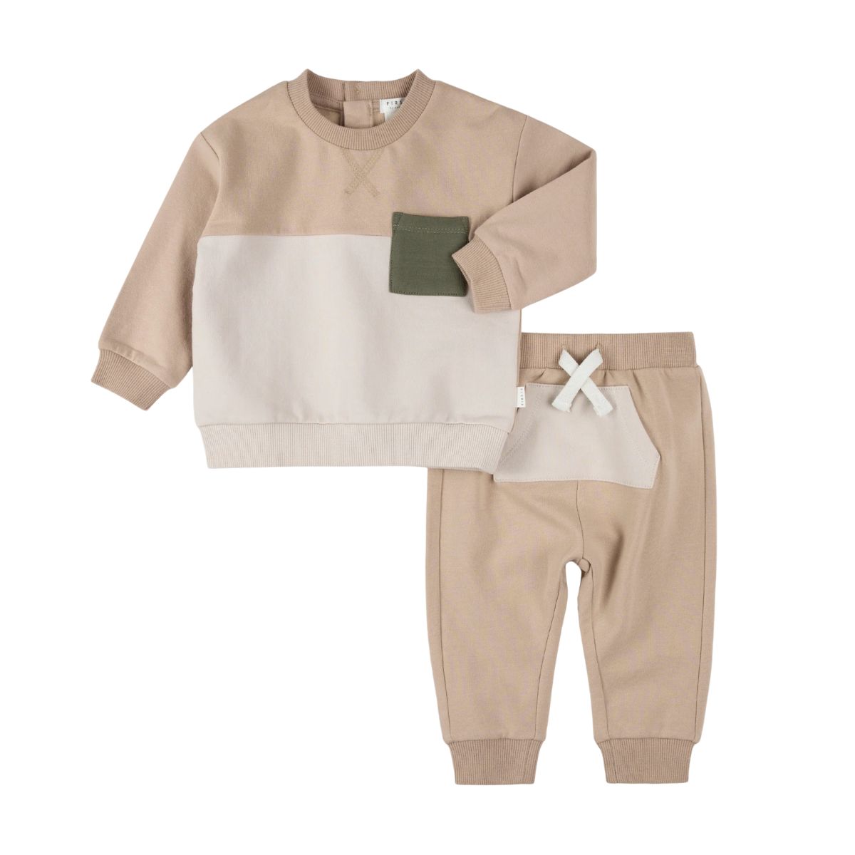 Light Taupe Color Block Top & Bottom Set