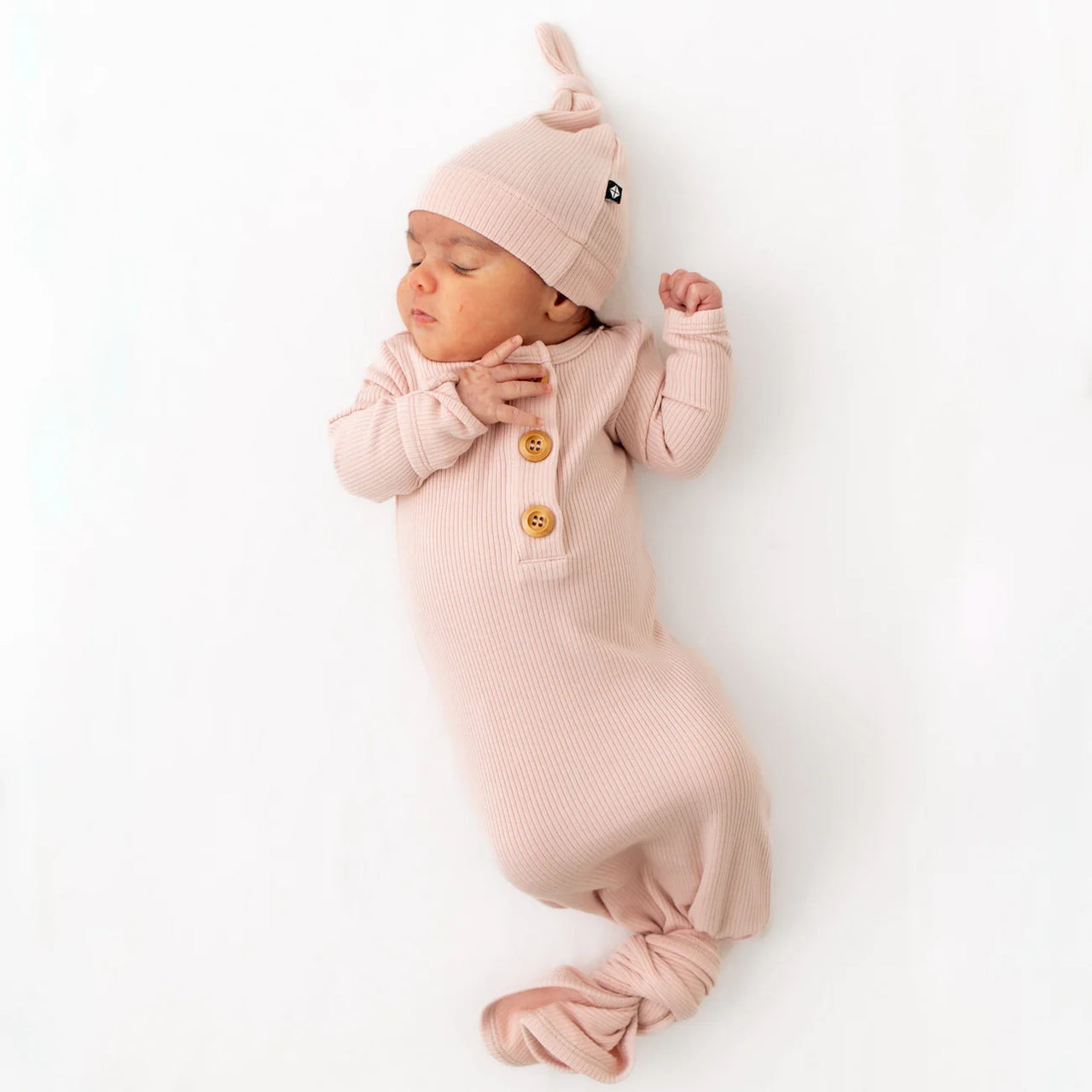 Ribbed Knotted Gown with Hat Set- Blush