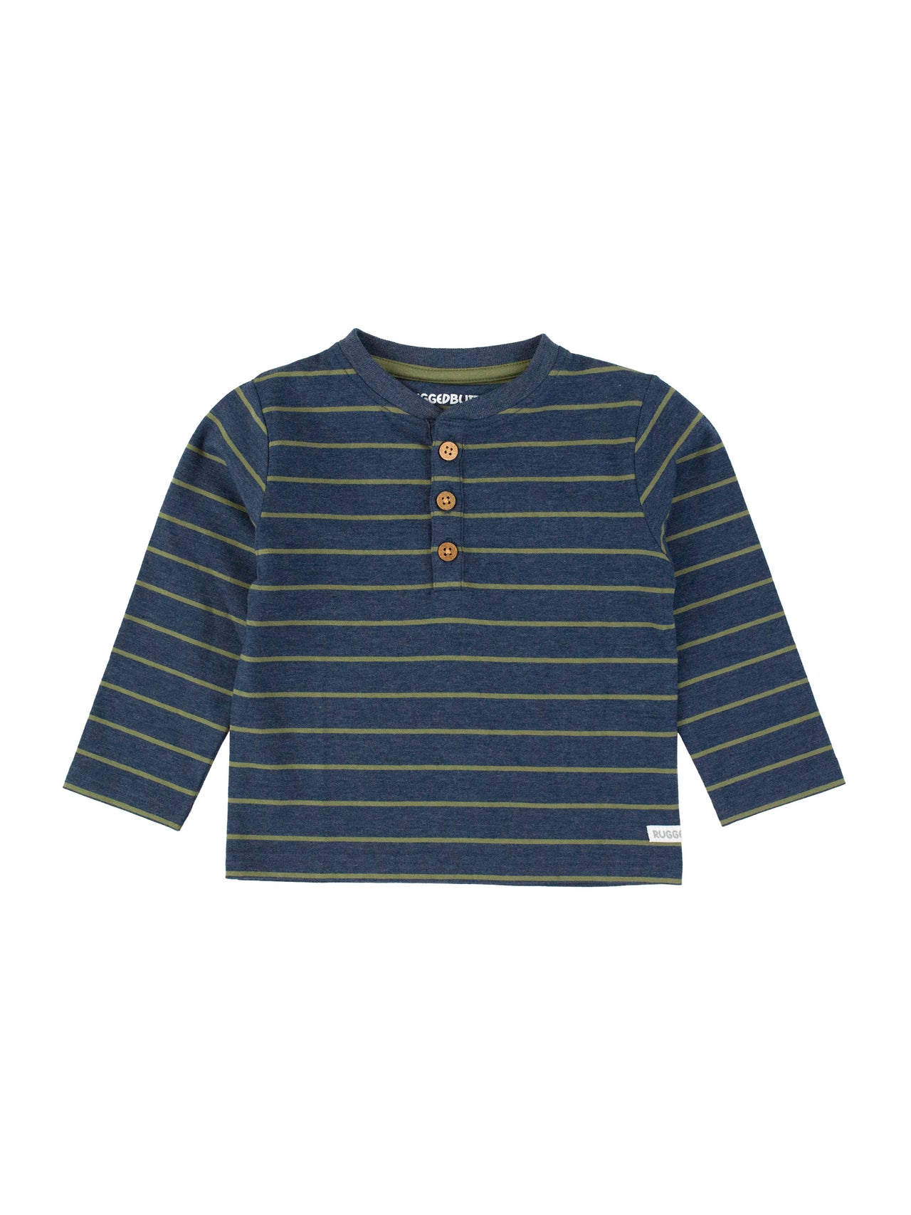 Heather Navy & Dusty Olive Stripe Knit Long Sleeve Henley Tee