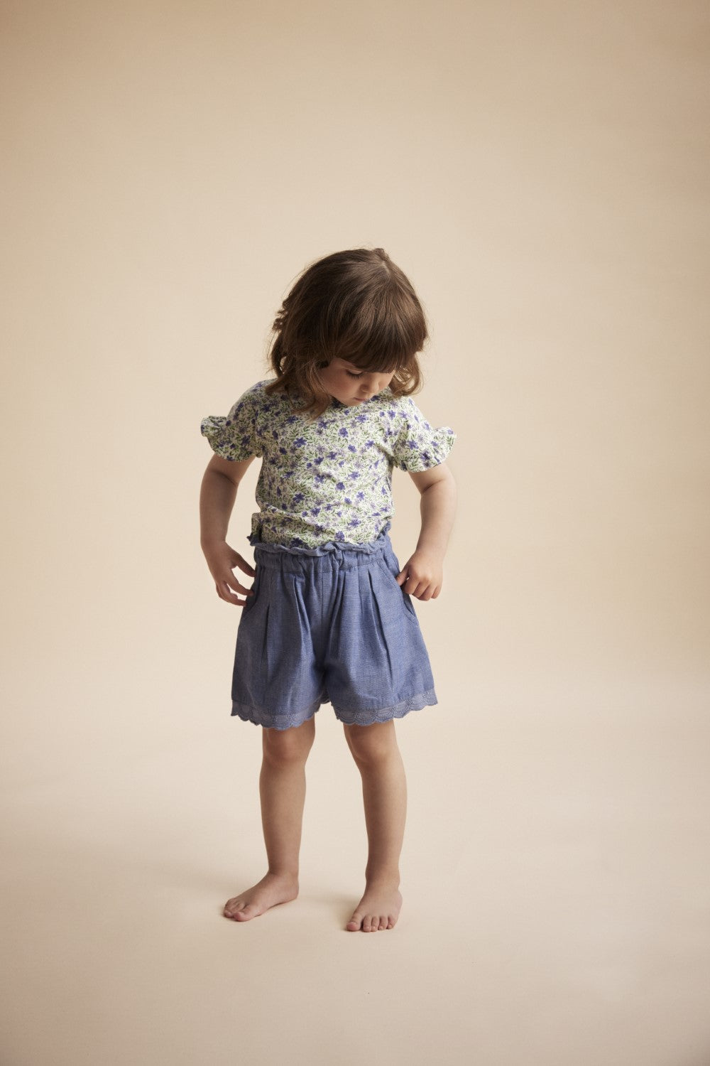 Chambray Scalloped Shorts