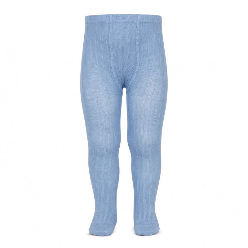 Wide Rib Cotton Tights - Bluish
