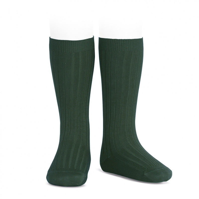 Ribben Cotton Knee Socks - Bottle Green