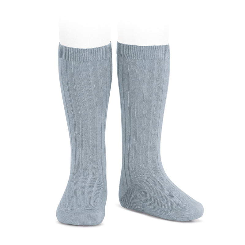 Ribben Cotton Knee Socks - Grey