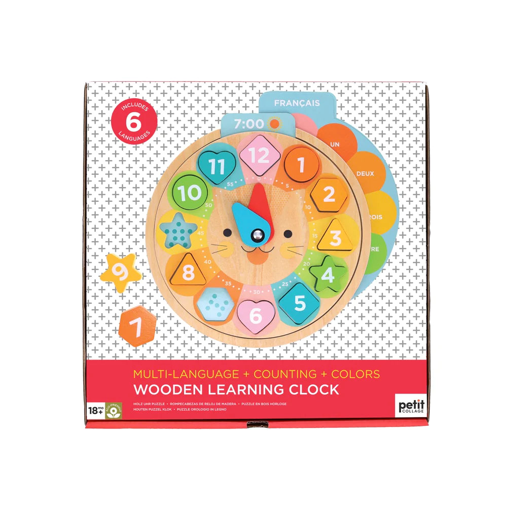 Multi-Language, Counting & Colors Wooden Learning Clock