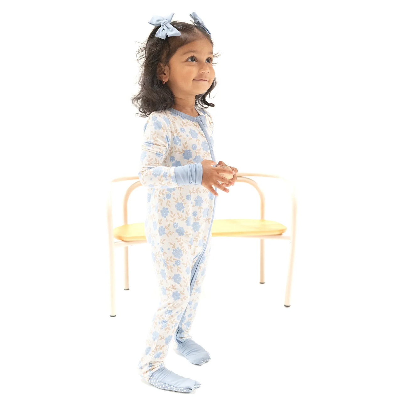Zipper Romper- Baby Blue Floral