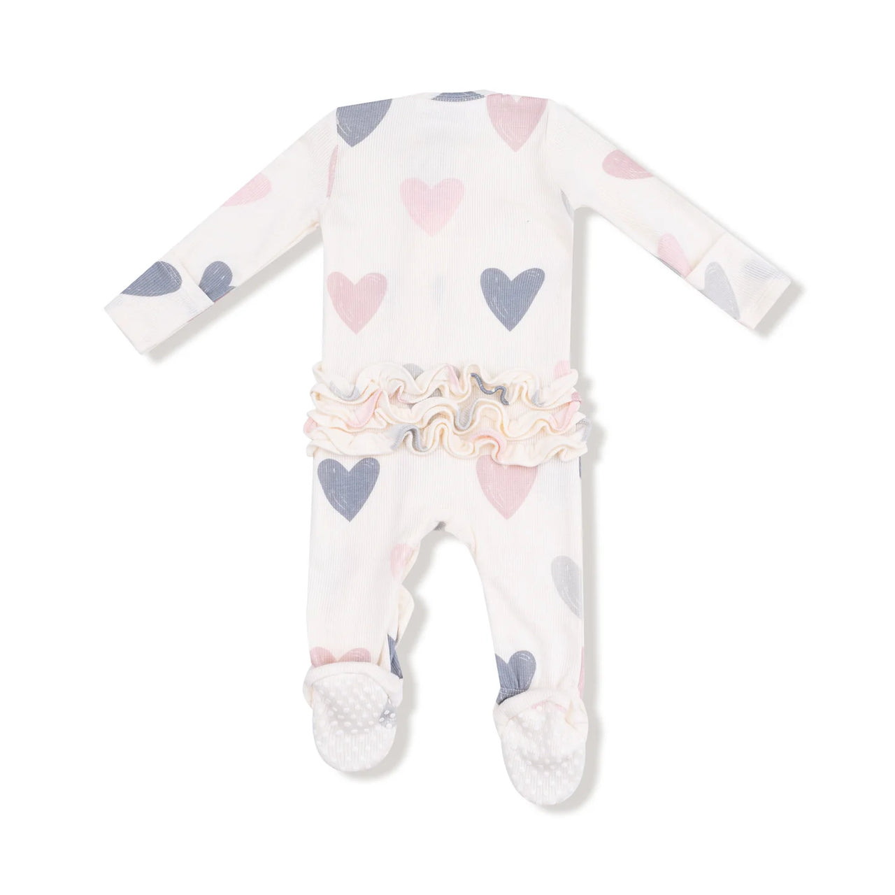 Ruffle Zippered Footie- Hearts