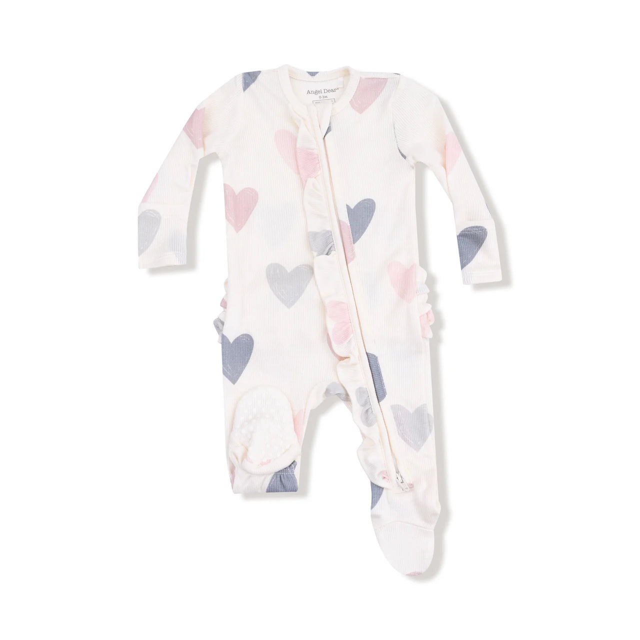 Ruffle Zippered Footie- Hearts