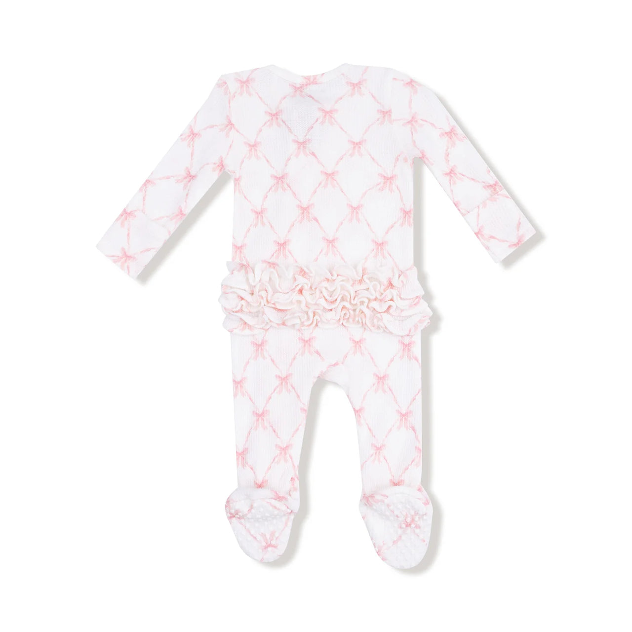 Ruffle Zippered Footie- Ribbon Bow Trellis