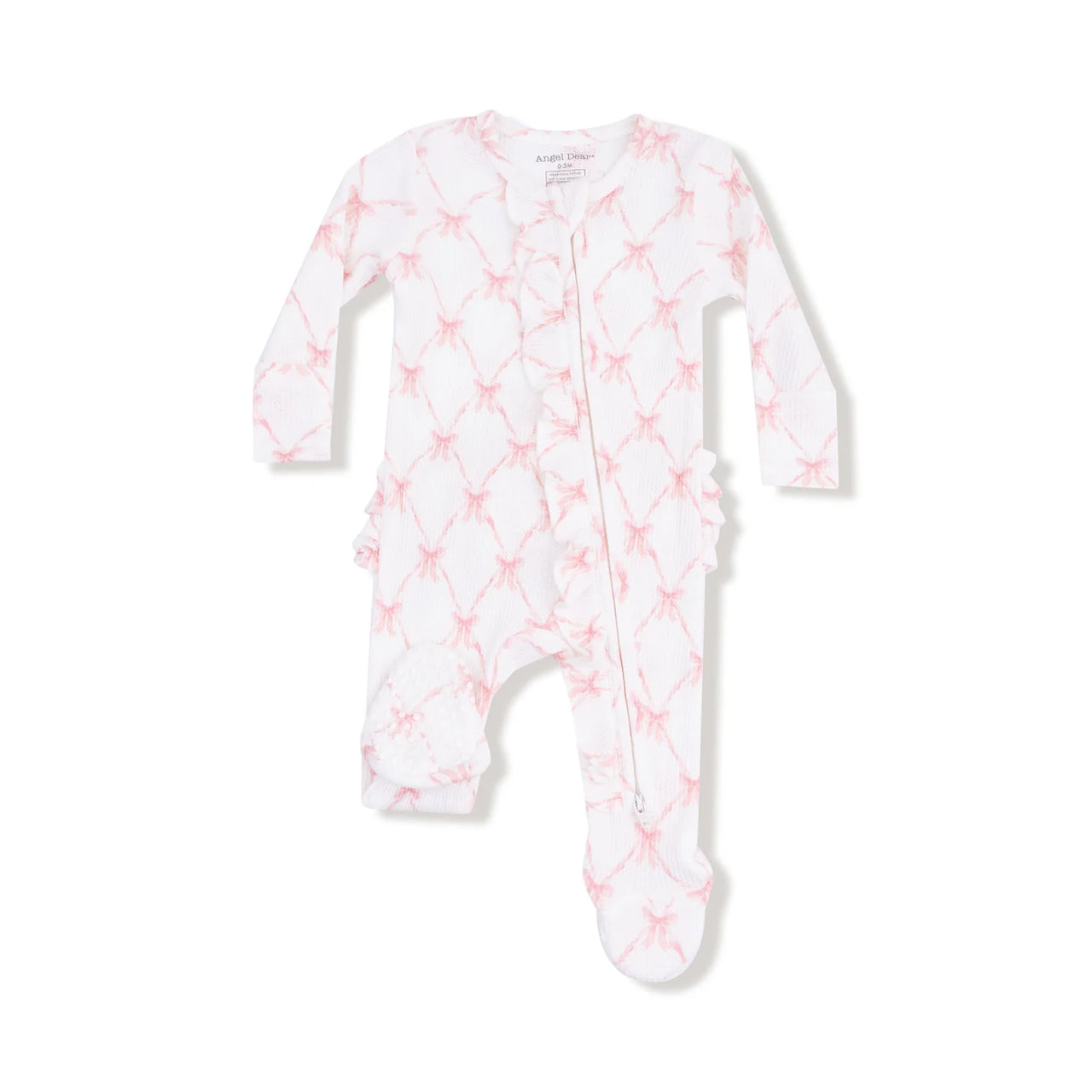 Ruffle Zippered Footie- Ribbon Bow Trellis
