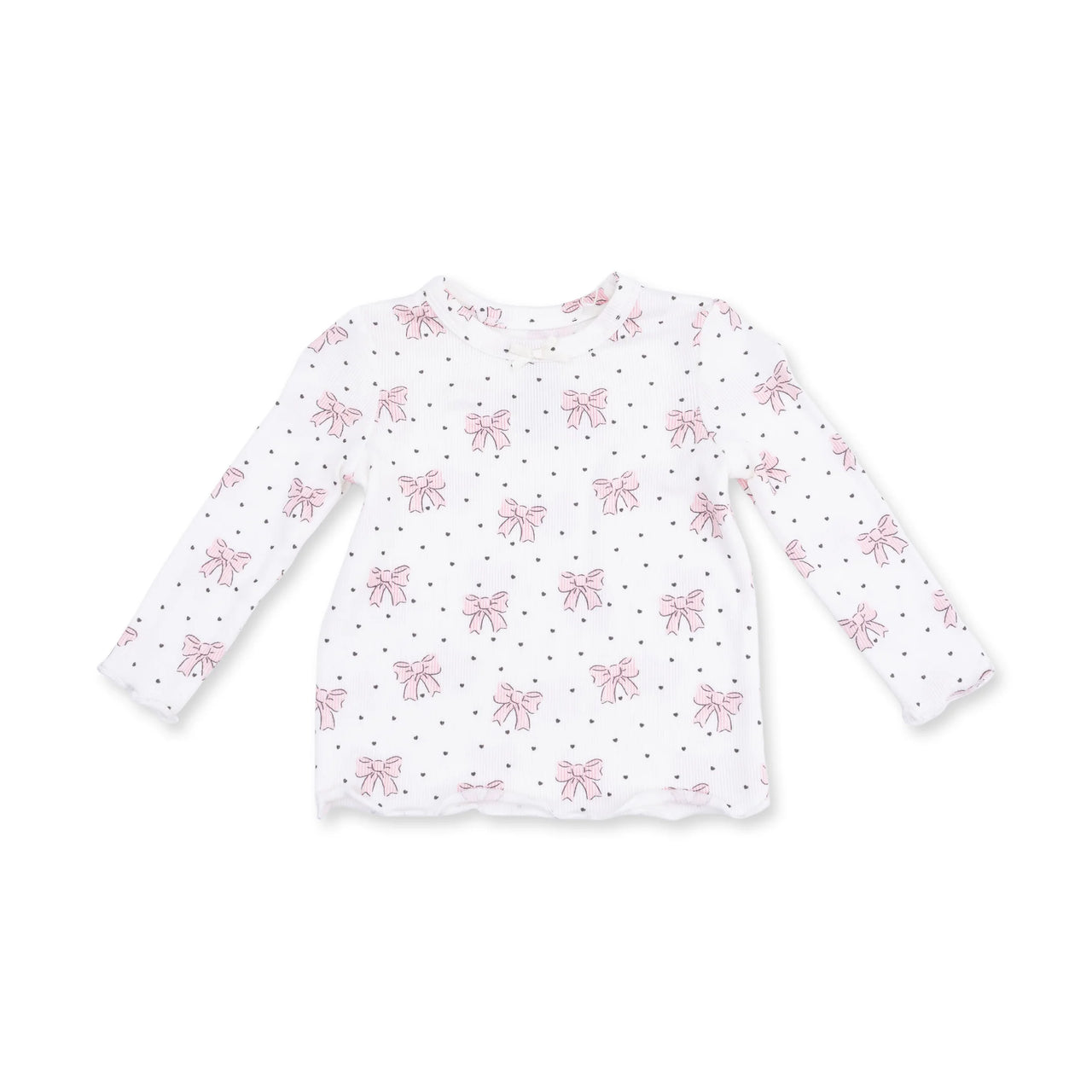 Long Sleeve Lettuce Edge Tunic Top- Bows & Hearts