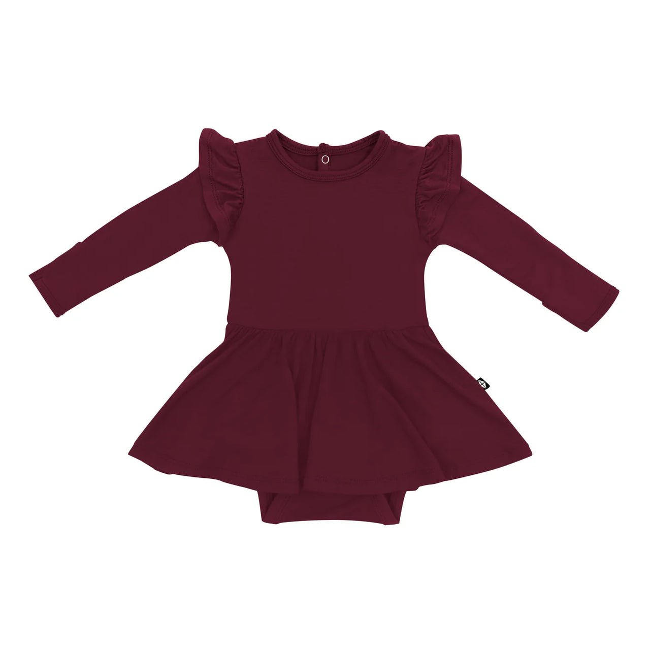 Long Sleeve Twirl Bodysuit Dress- Burgundy