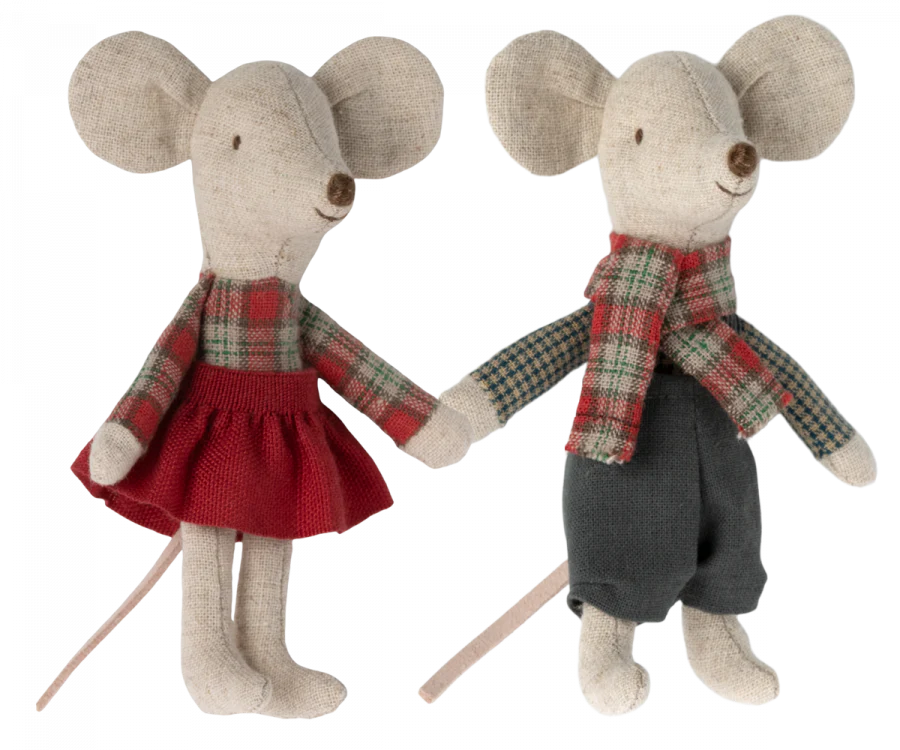 Maileg Winter Mice Twins Little Brother and Sister with House