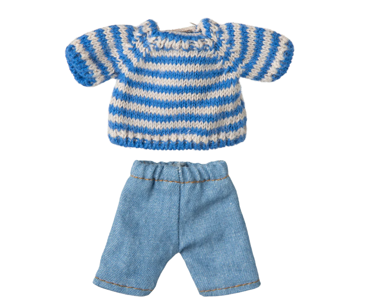 Knitted Sweater and Pants for Big Brother Mouse- Blue