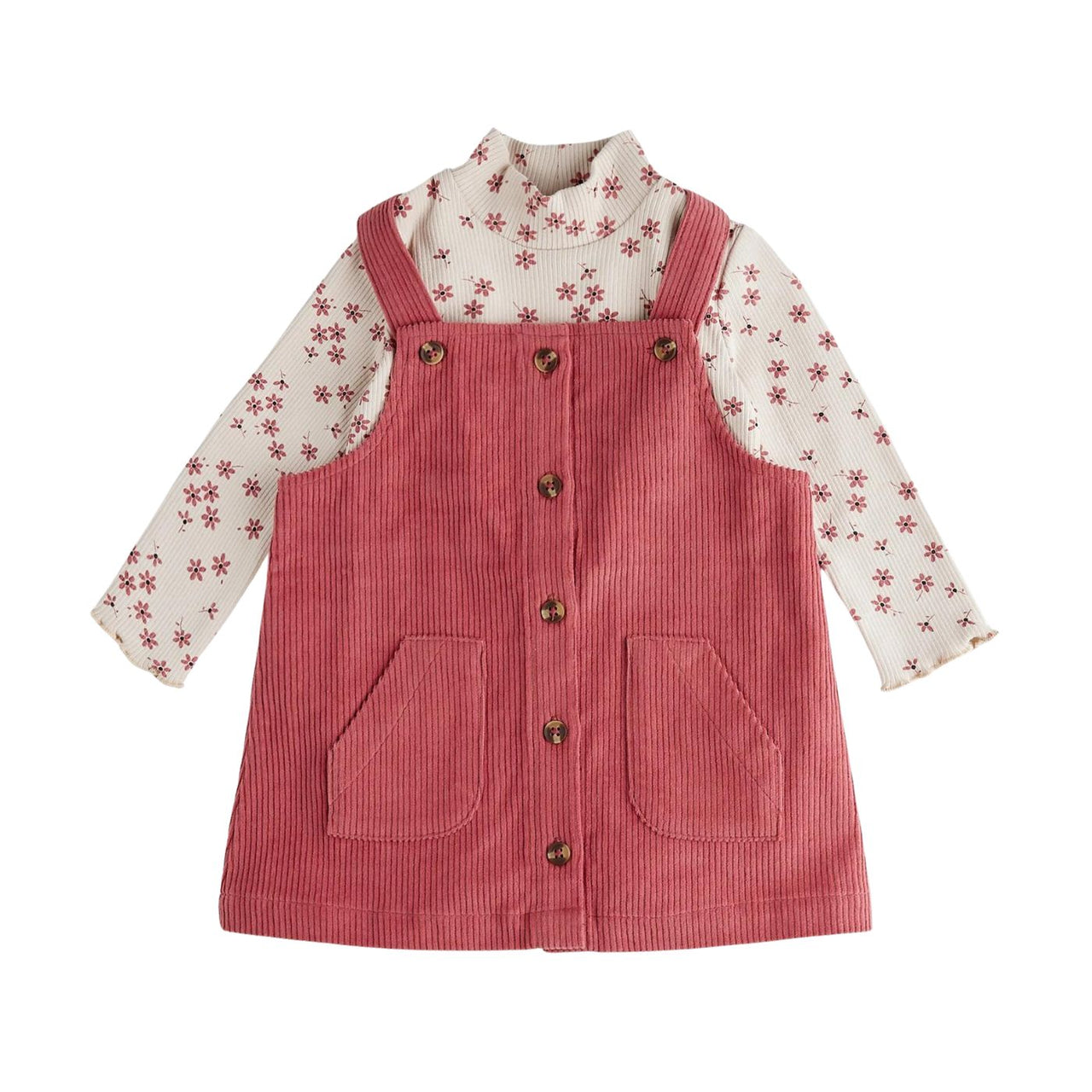 Raspberry Corduroy Overall Dress Set