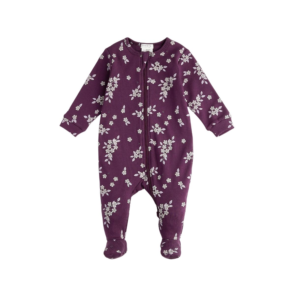 Zippered Footie- Fall Botanicals on Plum