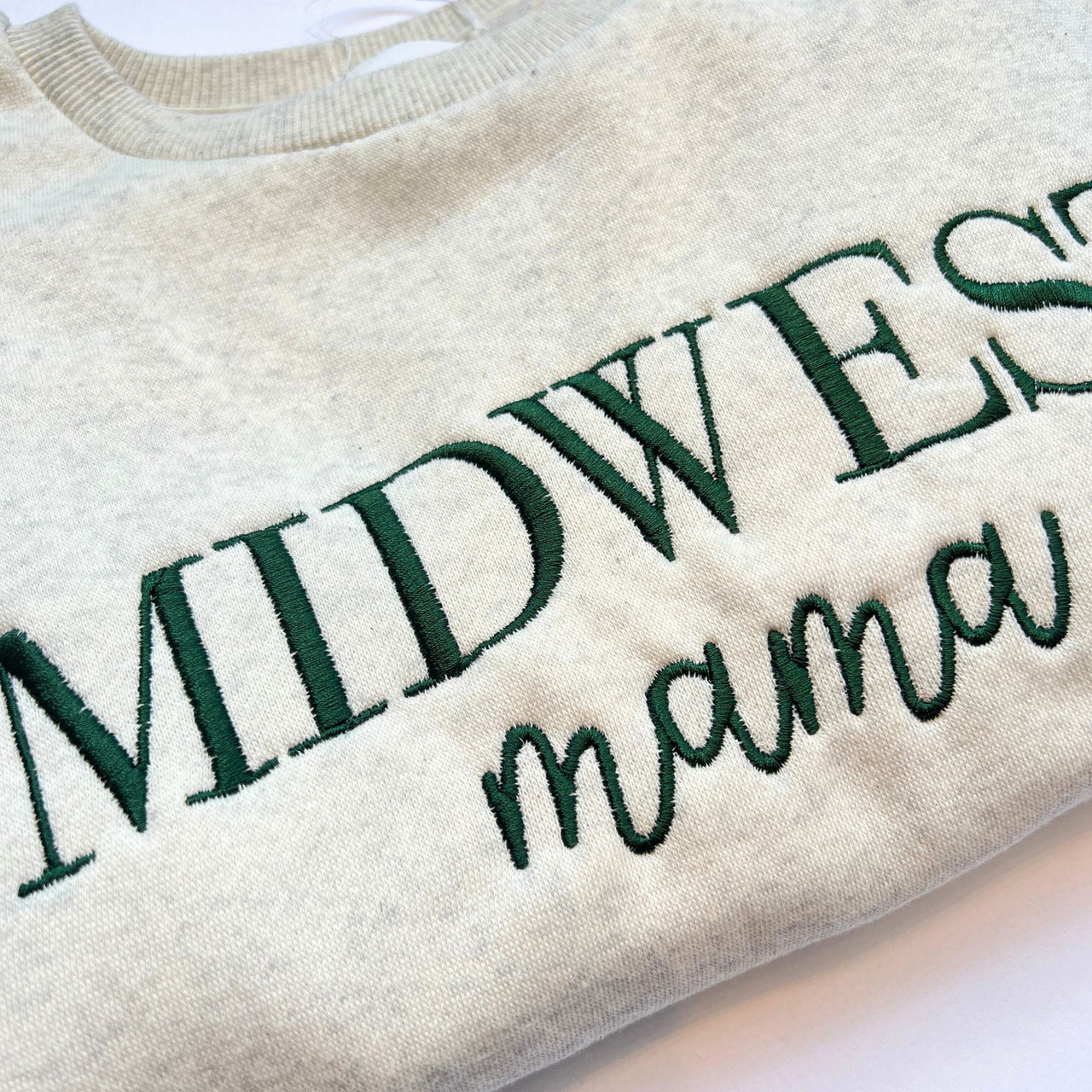 Midwest Mama Oat & Green Embroidered Sweatshirt
