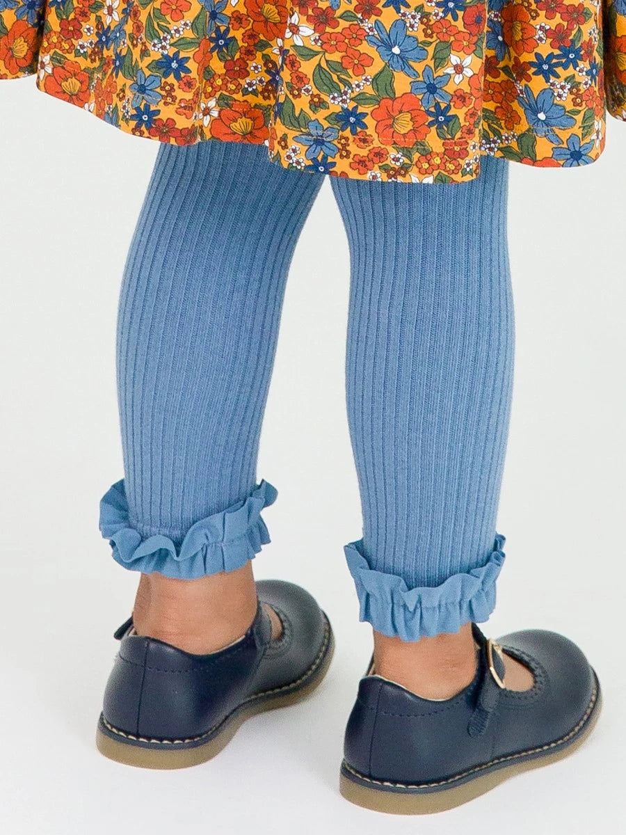 Countryside Blue Rib Knit Footless Ruffled Tights