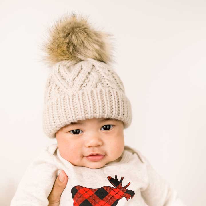 Oatmeal Pom Pom Beanie Hat