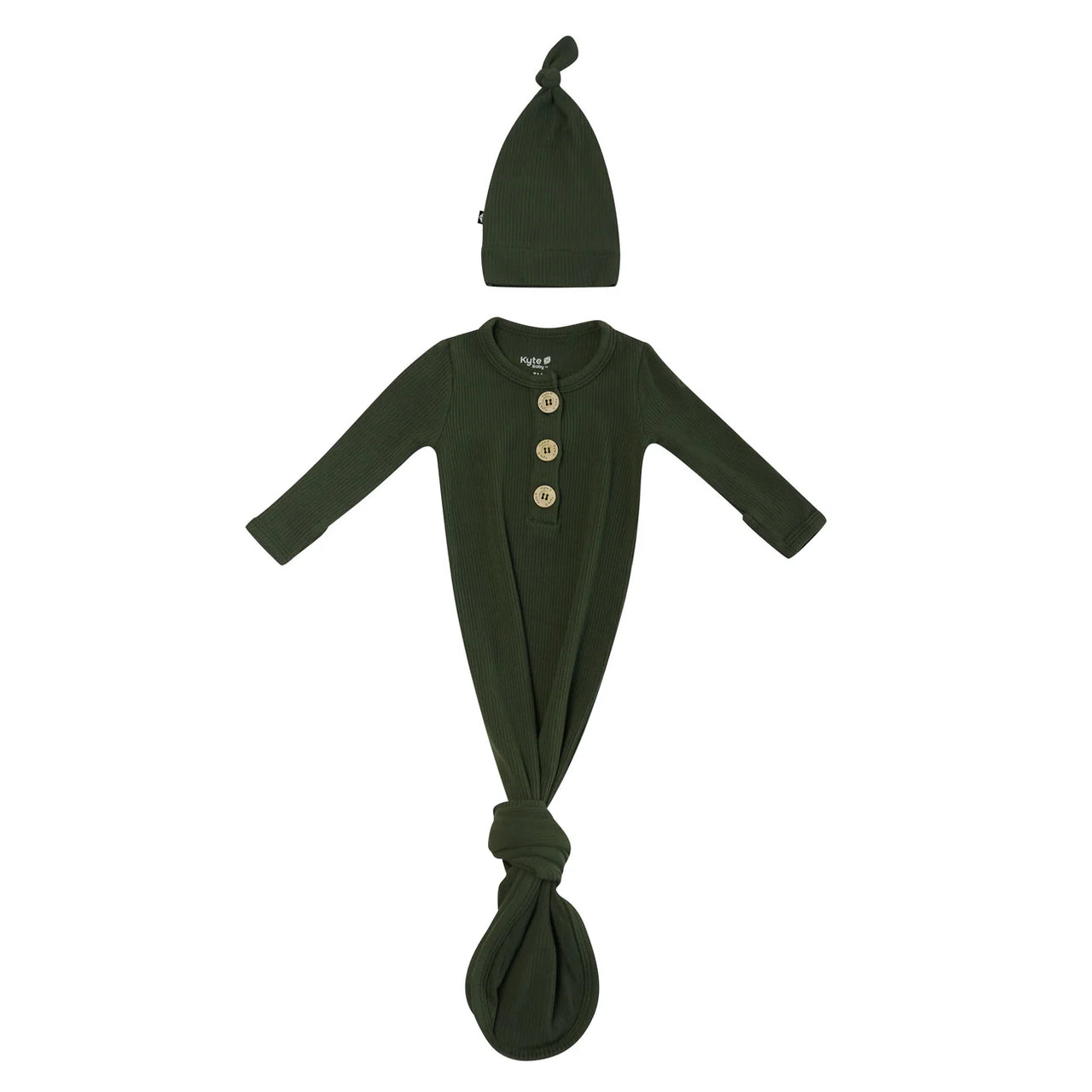 Ribbed Knotted Gown with Hat Set- Fir