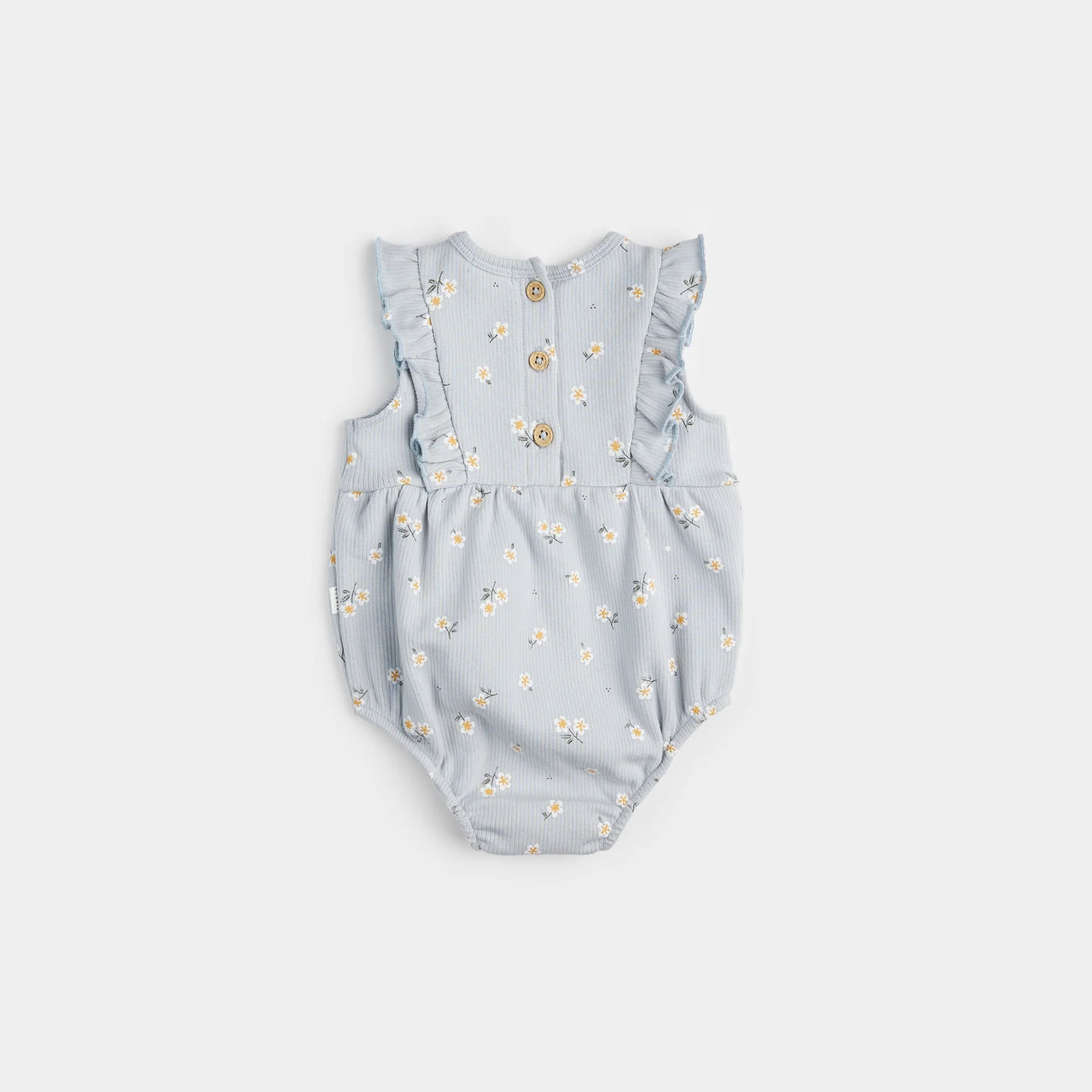 Daisy Print on Ribbed Pearl Blue Bubble Romper