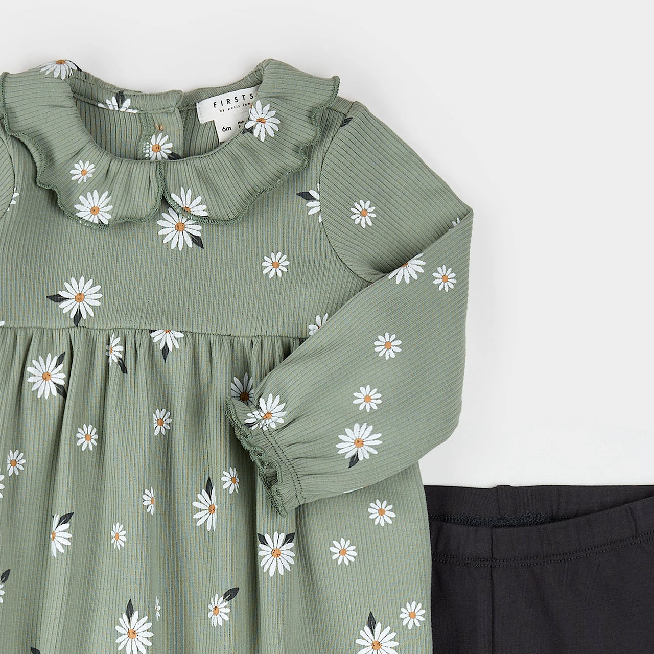 Sage Ribbed Daisy Dress Set