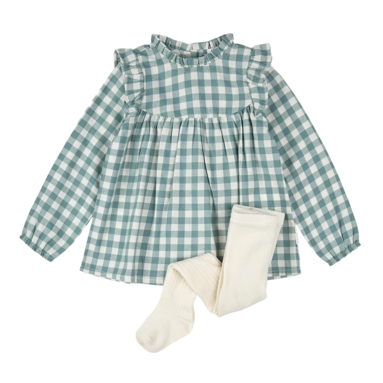 Teal Gingham Brushed Twill Dress Set