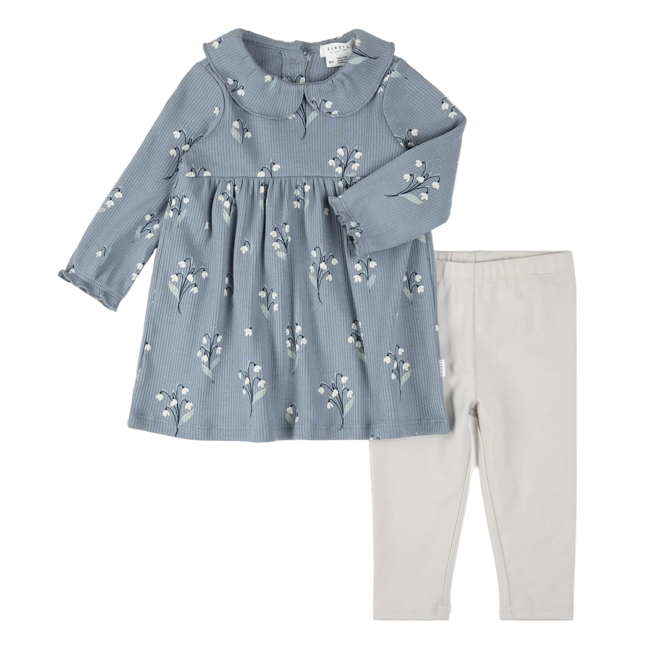 Dusty Blue Snowdrop Ribbed Dress Set