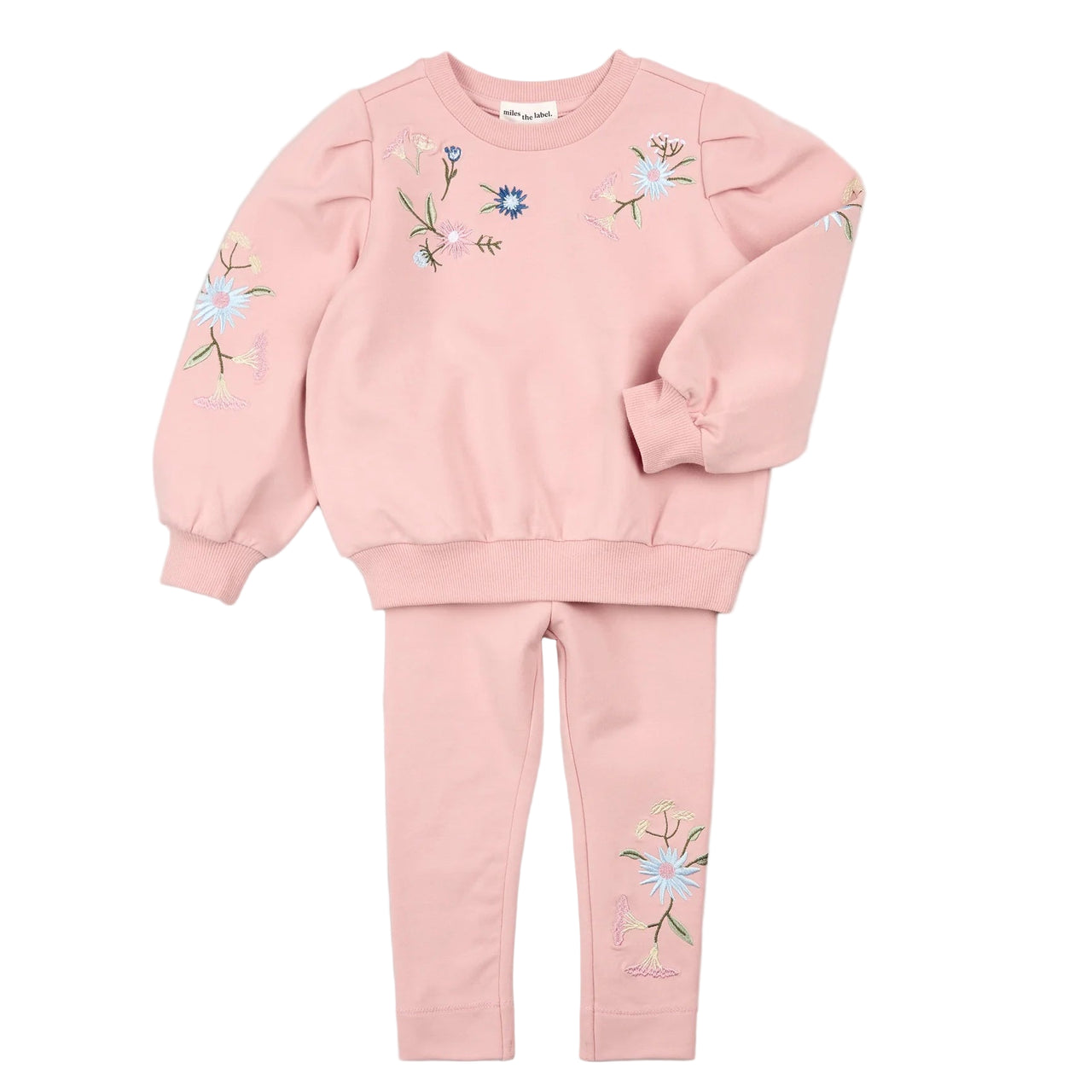 Floral Embroidery Pink Sweat Set