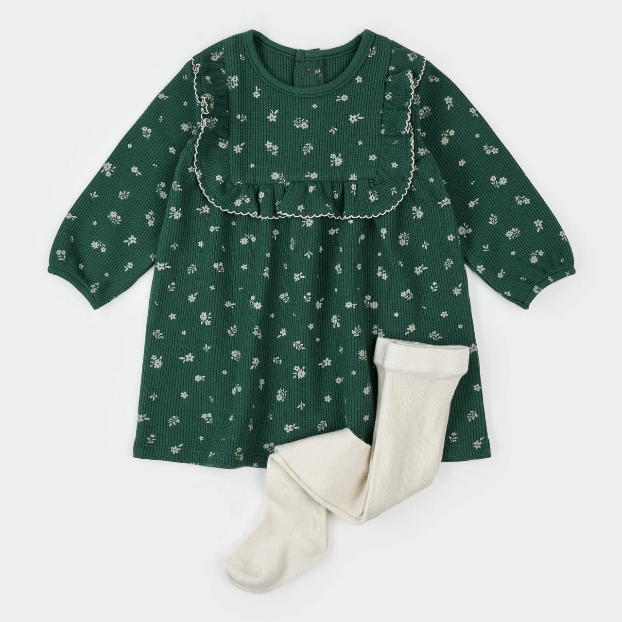 Green Floral Dress with Tights