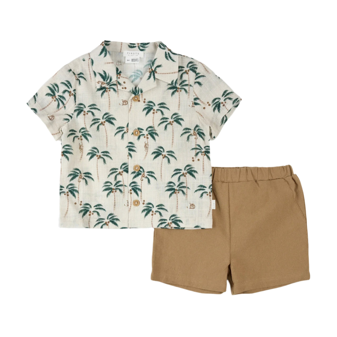 Palm Trees Crosshatch Camp Shirt Set