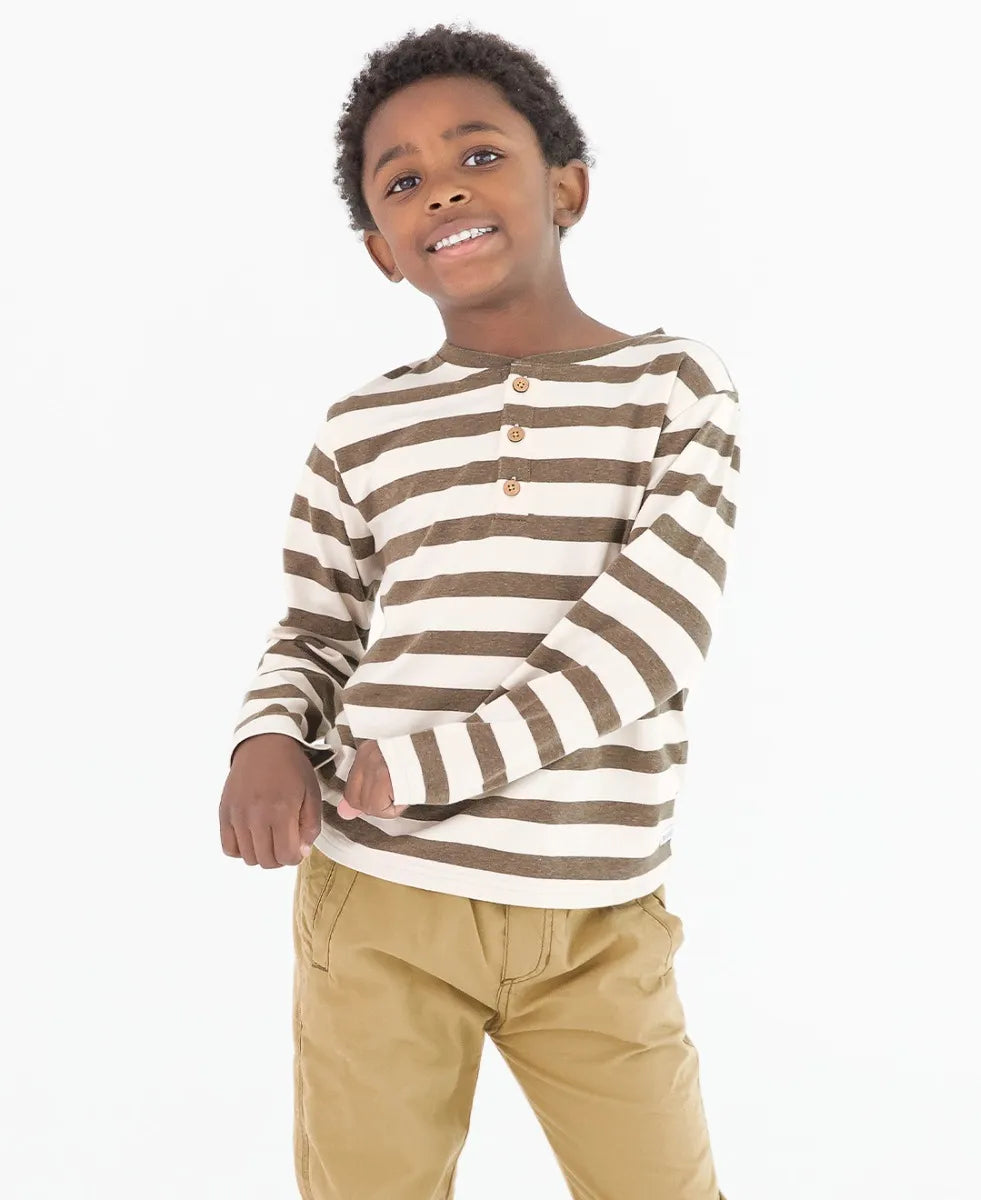 Brown Toddler Striped Jersey Henley