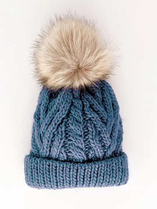 Slate Blue Pom Pom Beanie Hat