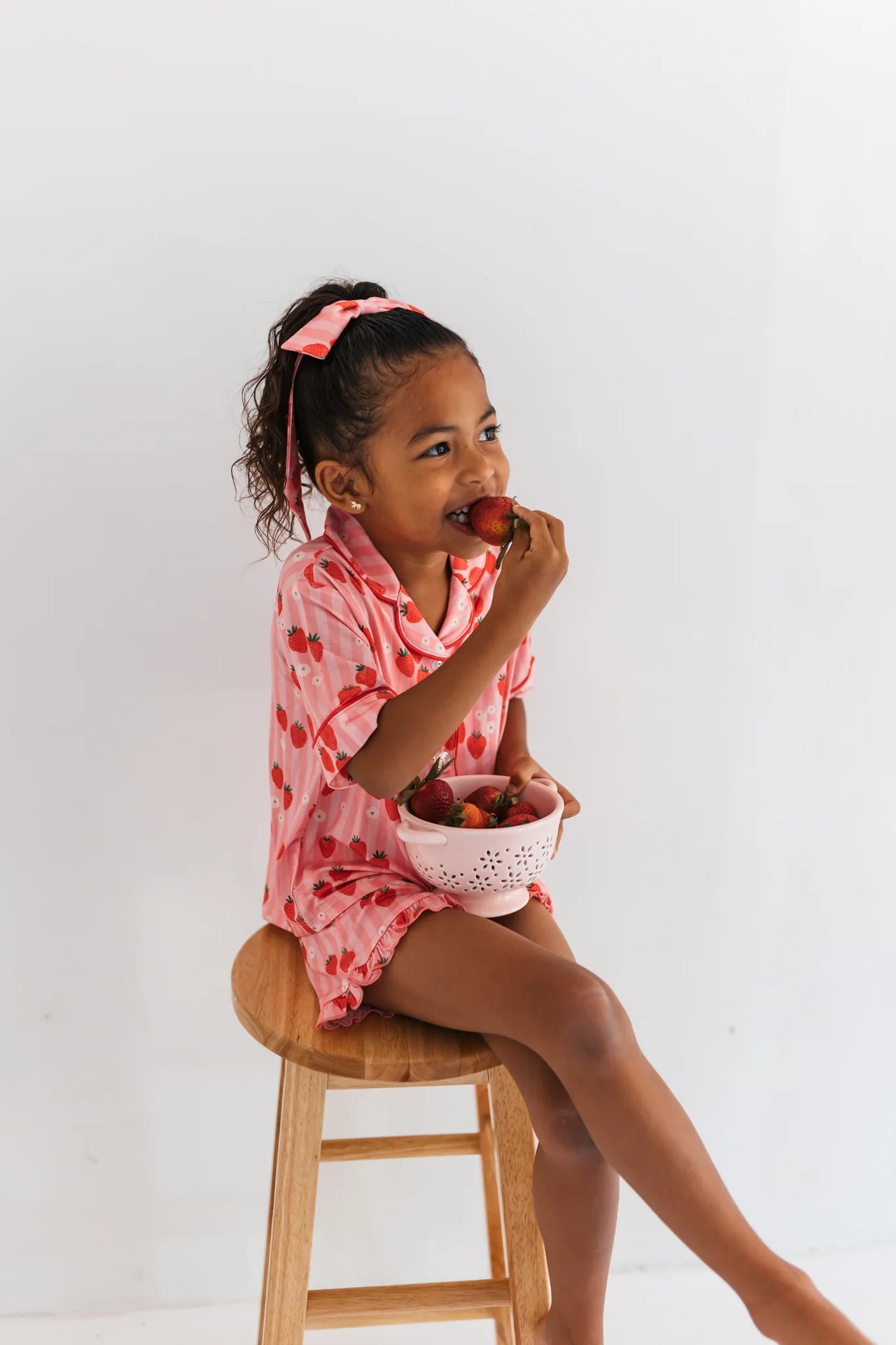 Red Strawberry Kids Button Up Short Set