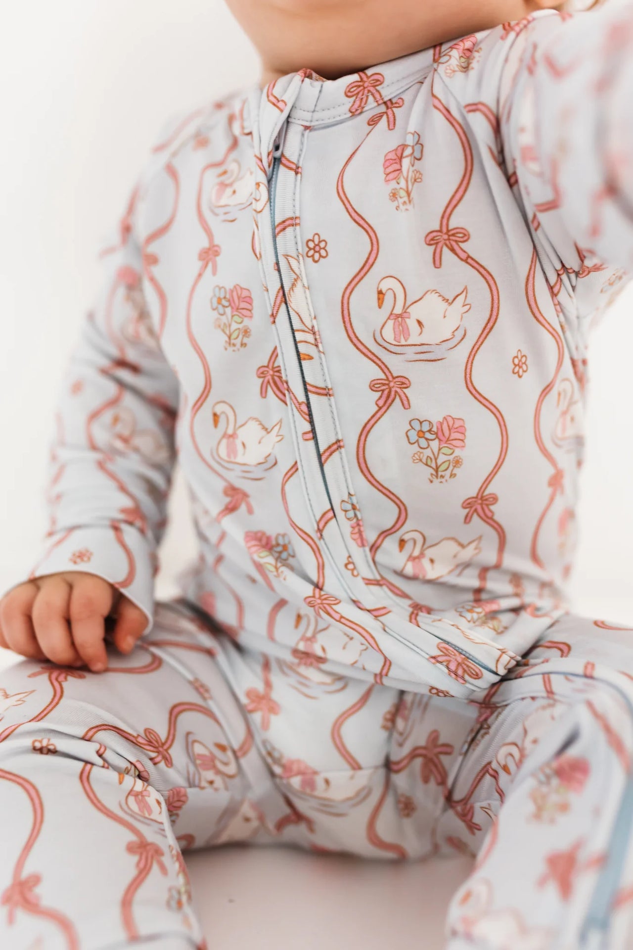 Blue Swan Zippered Romper