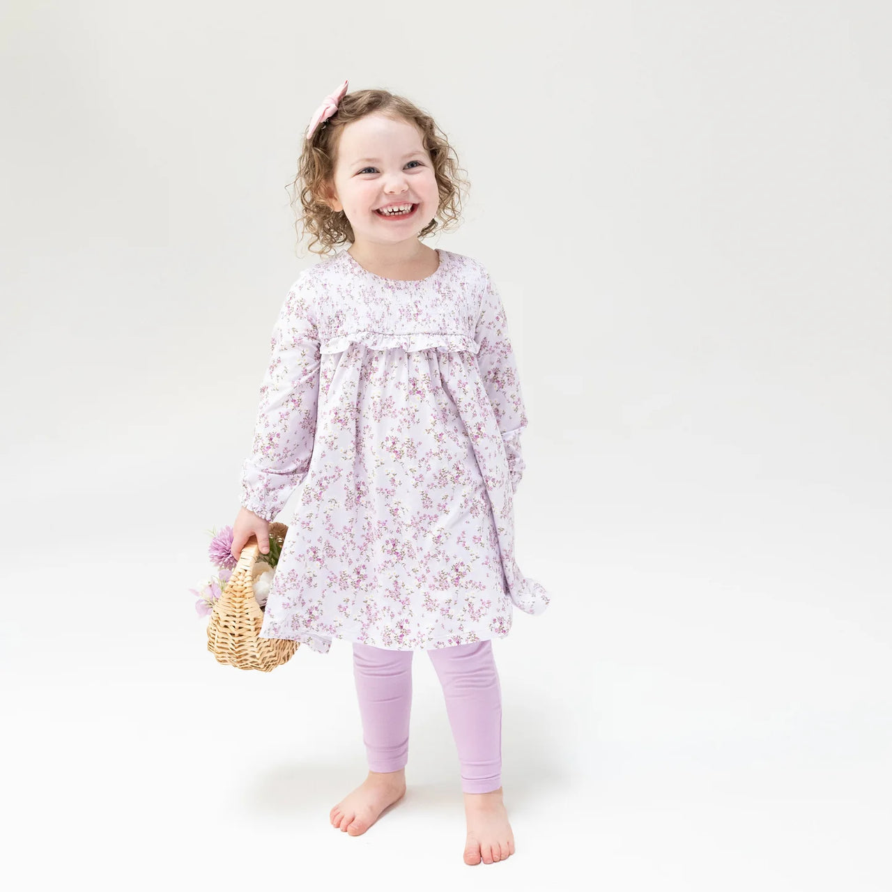 Baby Girl Sweet Dreams Smocked Ruffle Long Sleeve Tiered Dress + Leggings