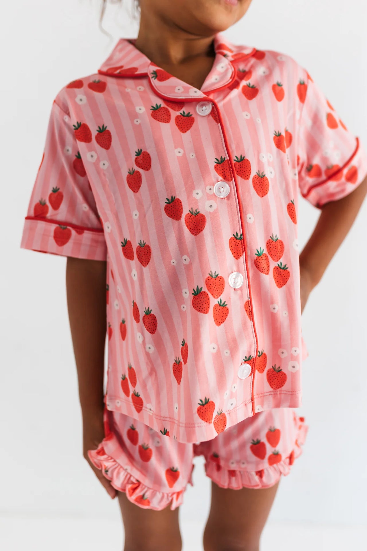 Red Strawberry Kids Button Up Short Set